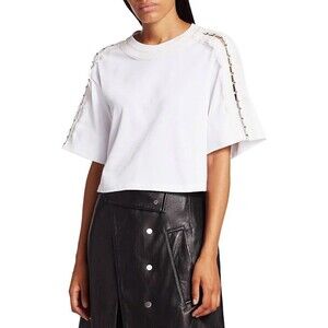 Phillip Lim Embellished Cropped Cotton White T-Shirt Women Size Large